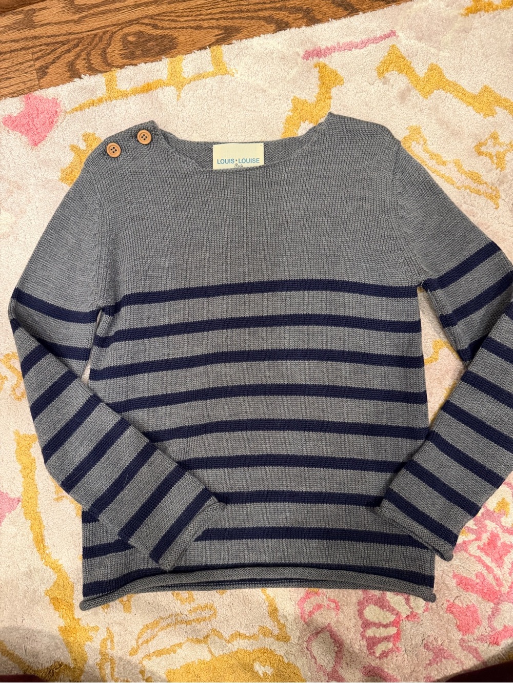 Gray & Navy Striped Button-Shoulder Louis Louise Paris Sweater